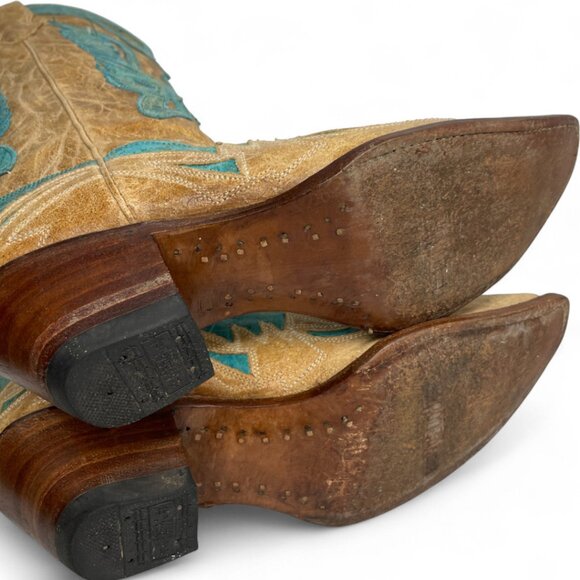 Corral Women's Leather Turquoise Tan Snip Toe Cowgirl Western Cowboy Boots 8 M - Picture 14 of 14